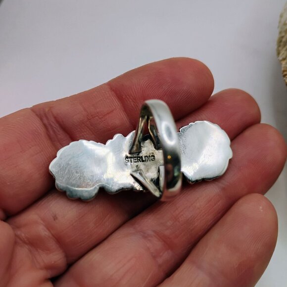 Huge Southwest Pink Conch Shell Sterling Silver Long Blossom Ring Size 8 - Picture 6 of 8